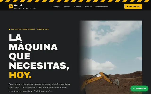Portada de la web de muestra de empresa de alquiler de maquinaria