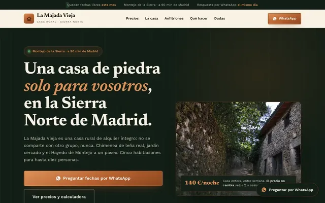 Portada de la web de muestra de casa rural