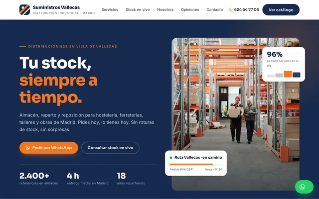 Portada de la web de muestra de empresa distribuidora