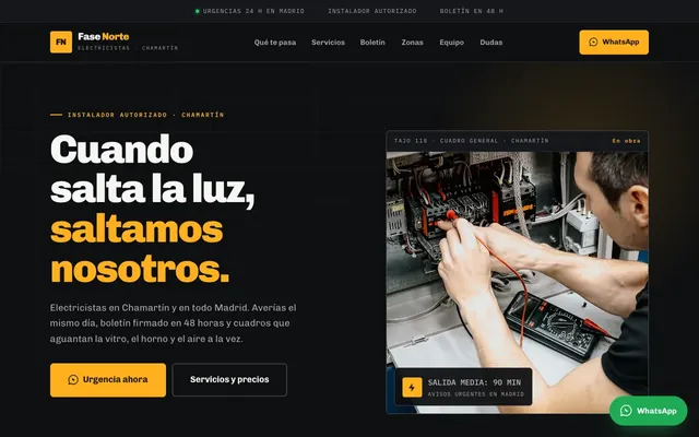 Portada de la web de muestra de electricista