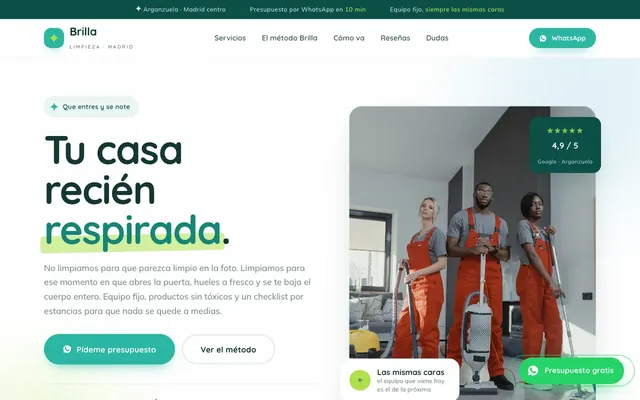 Portada de la web de muestra de empresa de limpieza
