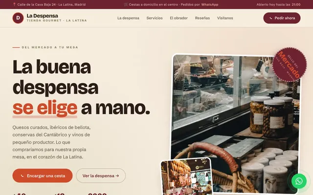 Portada de la web de muestra de tienda de alimentación