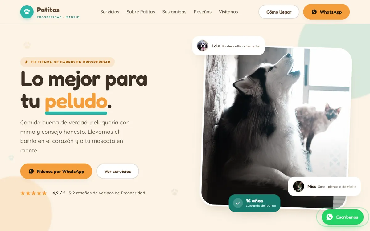 Web de muestra para Tienda de mascotas