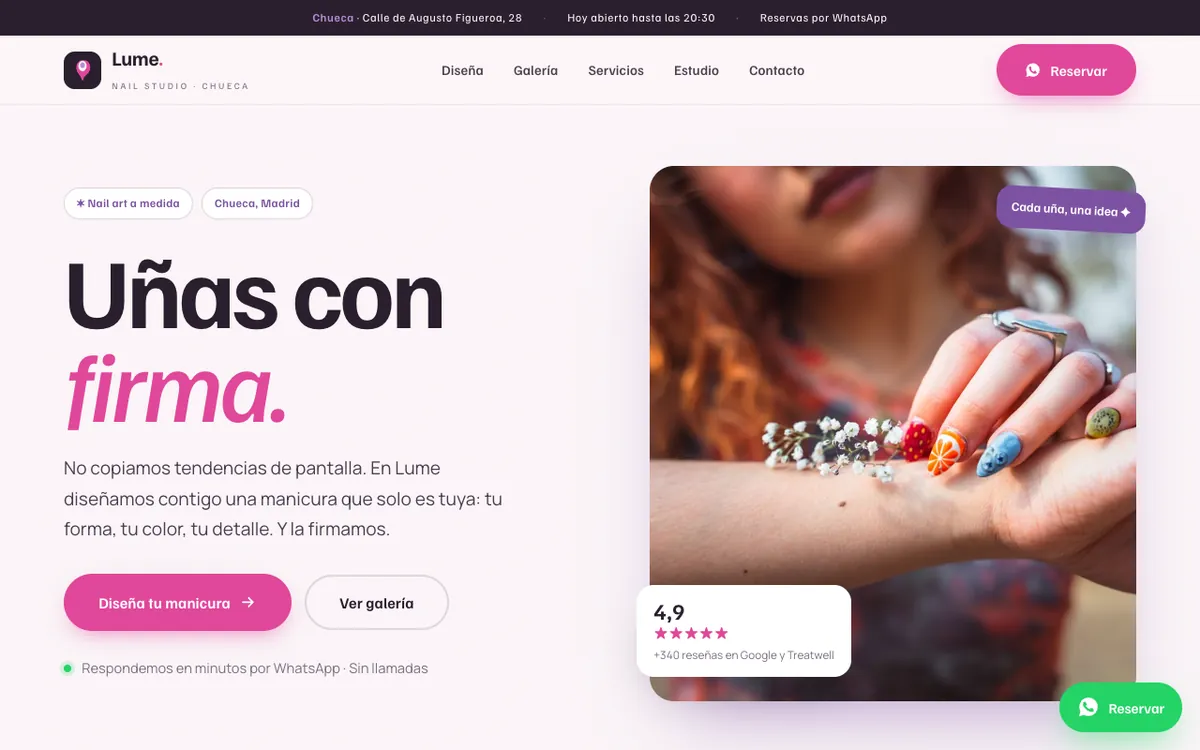 Web de muestra para Salón de uñas
